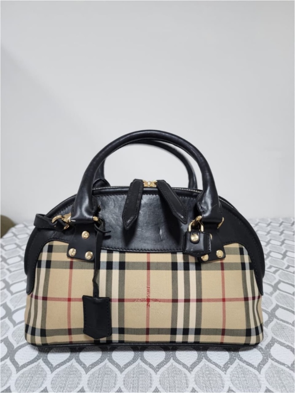 Authentic Burberry Bloomsbury Horseferry Check Canvas with Leather Satchel Bag B